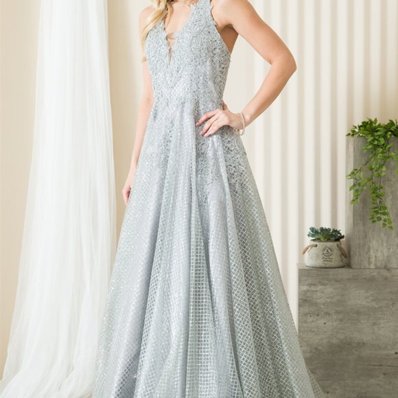 Deep V-Neck Floral Less Long Dress ACR011 - Picture 2 of 4